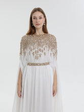 Load image into Gallery viewer, Ivory kaftan, gold crystal shoulders, gold belt
detail view