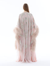 Load image into Gallery viewer, Dina Melwani blush feather-trimmed leaf-embroidered kaftan, Back view