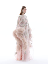 Load image into Gallery viewer, Dina Melwani blush feather-trimmed leaf-embroidered kaftan, view