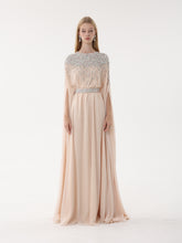 Load image into Gallery viewer, Dina Melwani blush silk crystal-embellished cape kaftan, front view