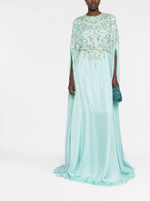 Load image into Gallery viewer, Dina Melwani aqua floral-embroidered kaftan dress, front view