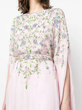 Load image into Gallery viewer, Close-up of embellishment on Dina Melwani pink multicolour floral-embroidered kaftan