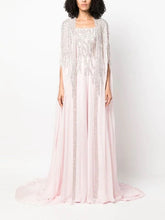Load image into Gallery viewer, Dina Melwani pale pink crystal-embroidered cape kaftan, front view