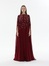 Load image into Gallery viewer, Dina Melwani burgundy crystal-embroidered kaftan dress, front view
