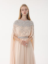 Load image into Gallery viewer, Close-up of crystal embellishment on Dina Melwani blush kaftan bodice

