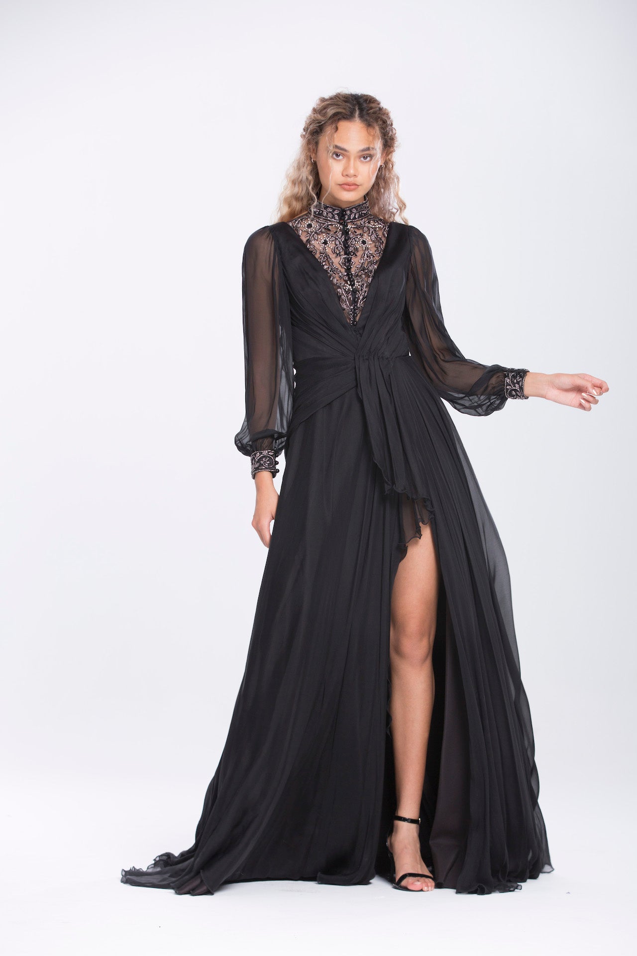 green emerald velvet dress LONG SLEEVE A-LINE CHIFFON DRESS CDCD243C main image 0